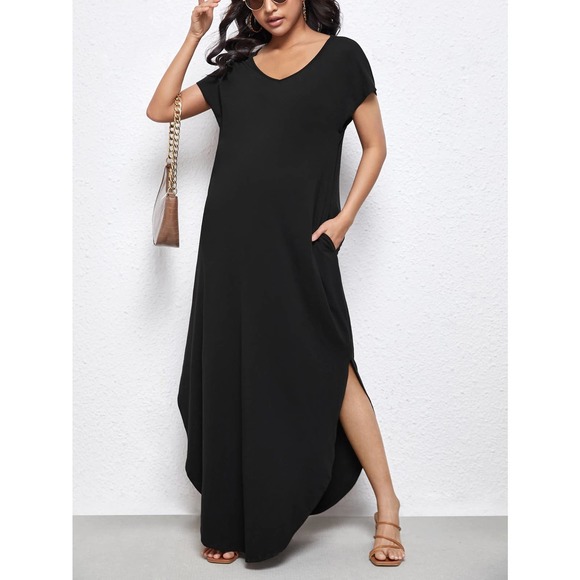Maternity Batwing Sleeve Hidden Pocket Curved Hem Dress - Picture 4 of 8